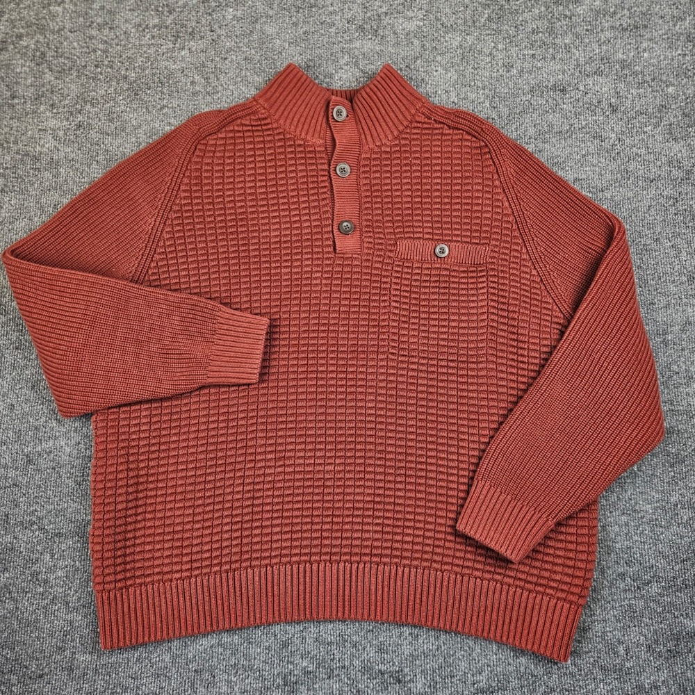 Duluth Trading Burly Retirement Button Mock Sweater Men's 2XL Red‎ Waffle Knit